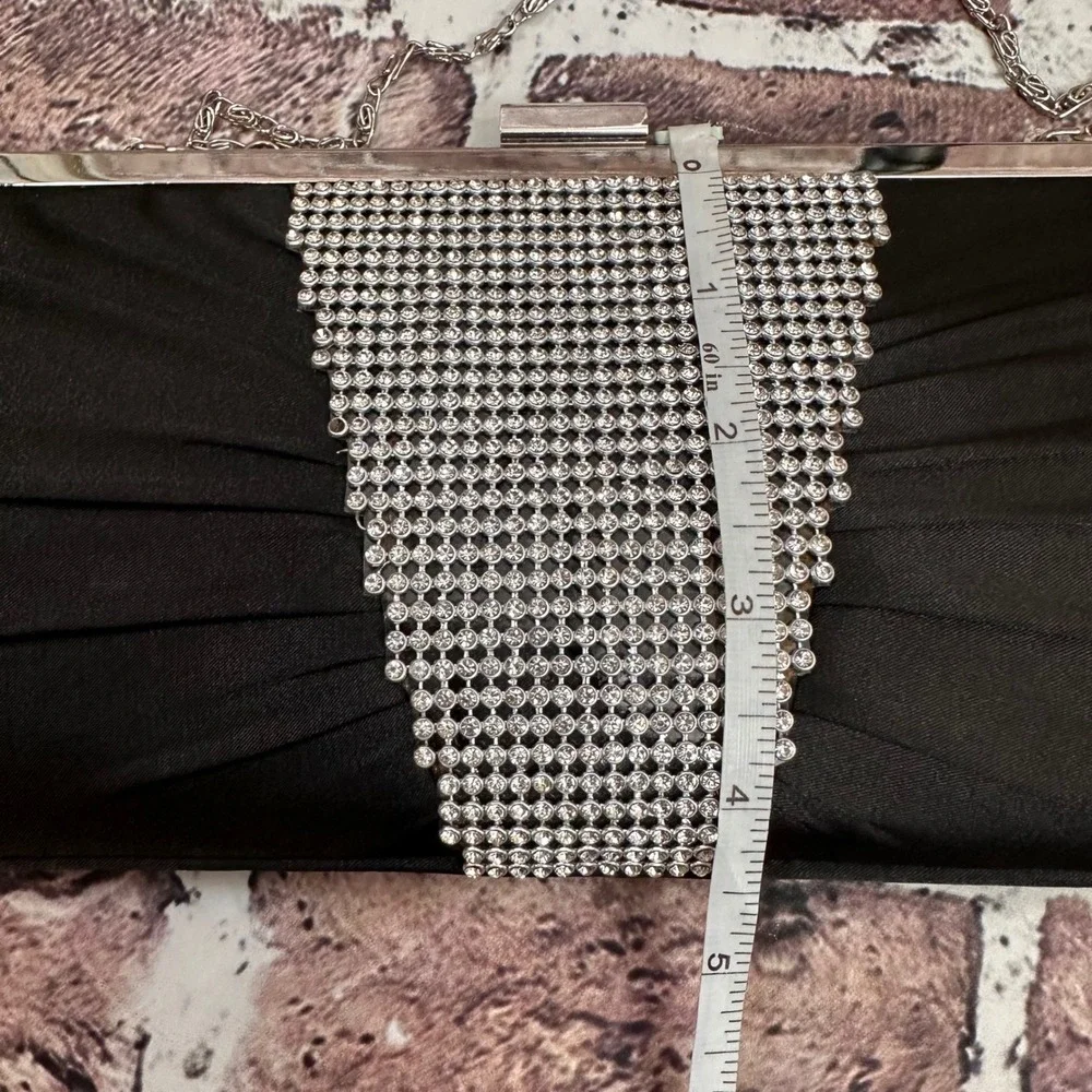 Gunne Sax Jessica McClintock VTG Black Rhinestone Clutch Y2K Evening Bag W/Strap